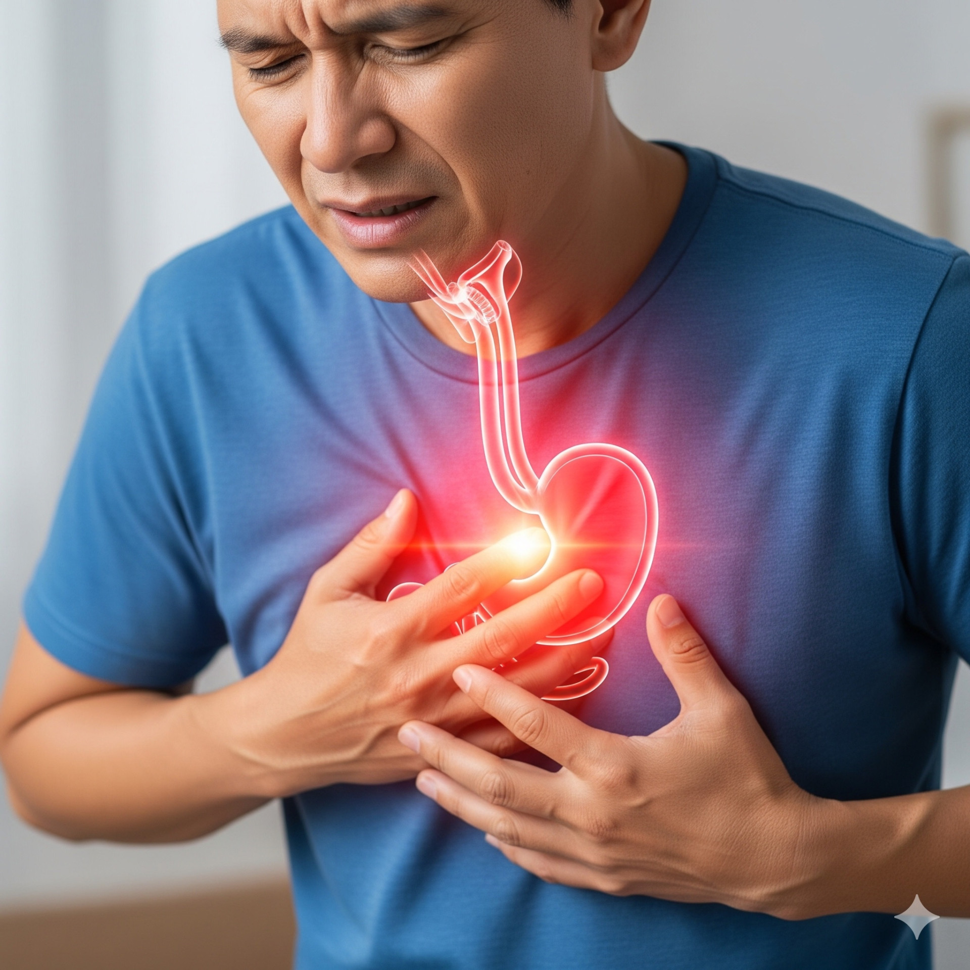 胃食道逆流導致胃部不適及胃部器官圖